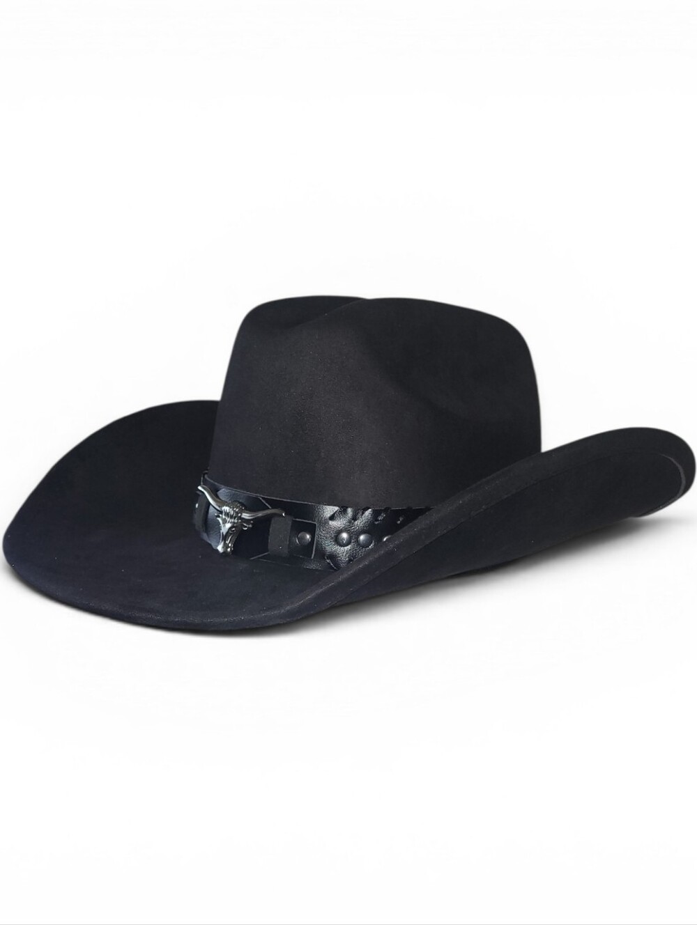 Black Unisex Faux Suede Western Cowboy Hat with Decorative Leather Band